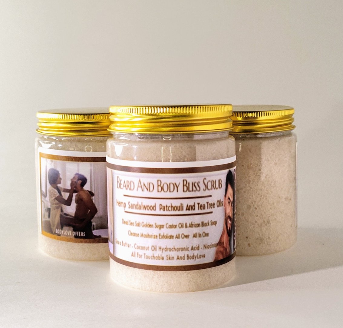 Beard And Body Bliss: Sandalwood Salt And Golden Sugar Scrub - LoveLand Productions