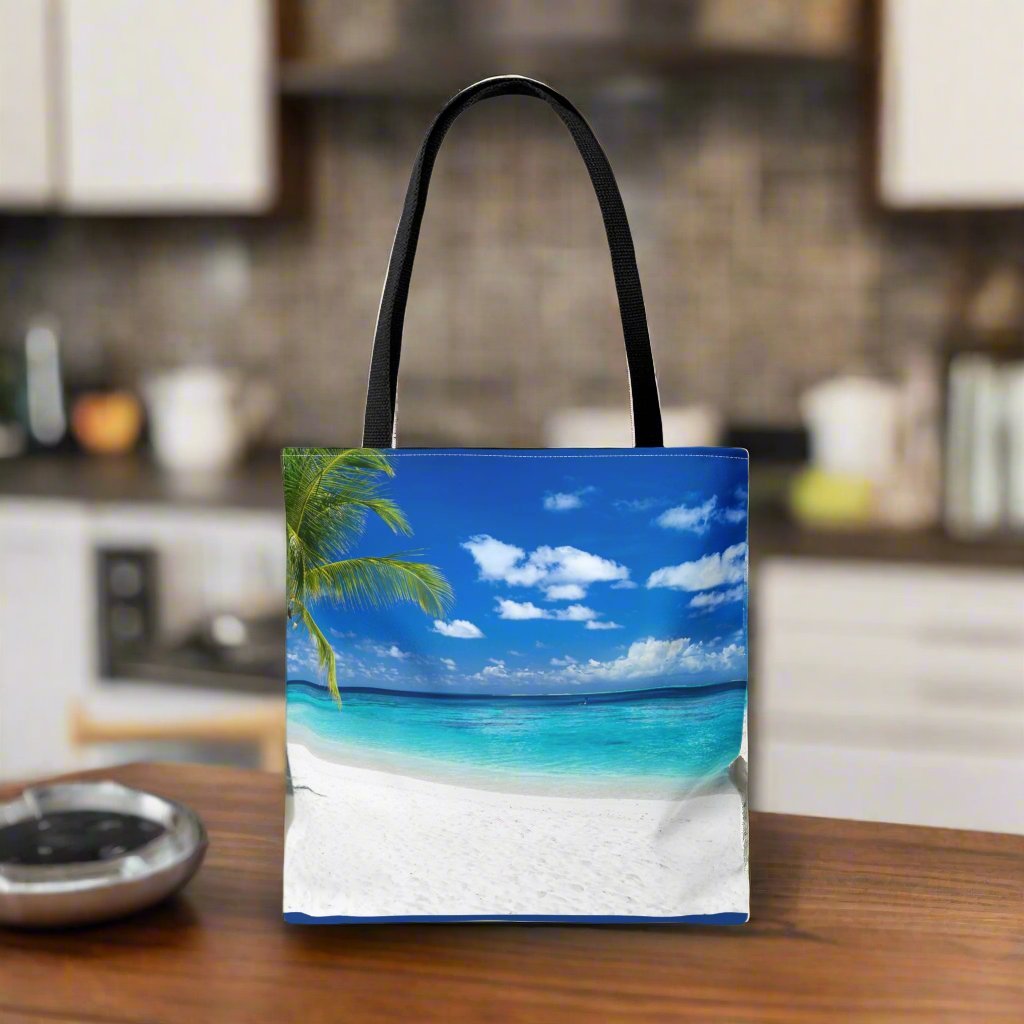 Blue Ocean White Sand Tote Bag - LoveLand Productions